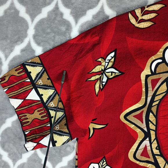 Kai Veikau Shirt Men Size M Red Tribal Print Button Front Fiji - Picture 8 of 13